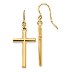 14k Yellow OR White Gold Tubular Cross Shepherd Hook Dangle Drop Earrings